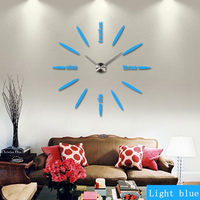 Grande Horloge Miroir Murale bleue