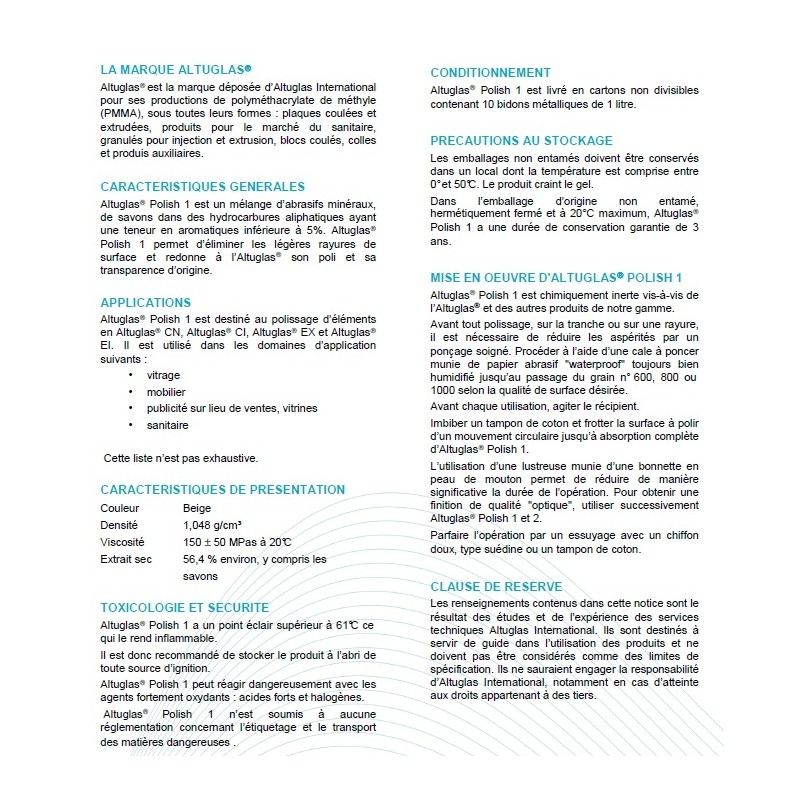 Polish1 pour miroir acrylique - Altuglas Polish n°1